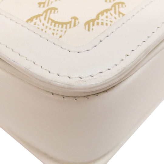CELINE Shoulder Bag PVC , Calfskin white Teen Triomphe Women Used Authentic