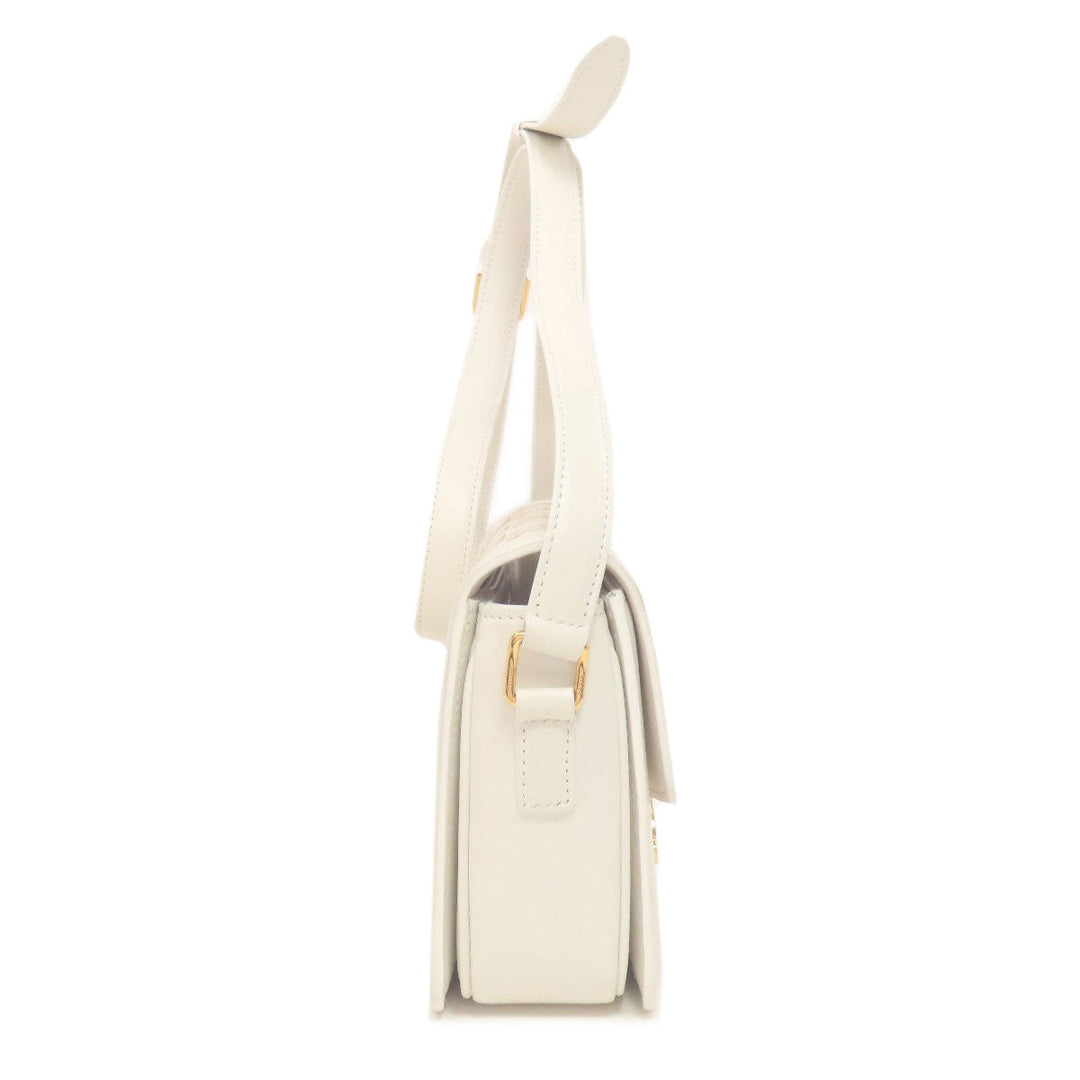 CELINE Shoulder Bag PVC , Calfskin white Teen Triomphe Women Used Authentic