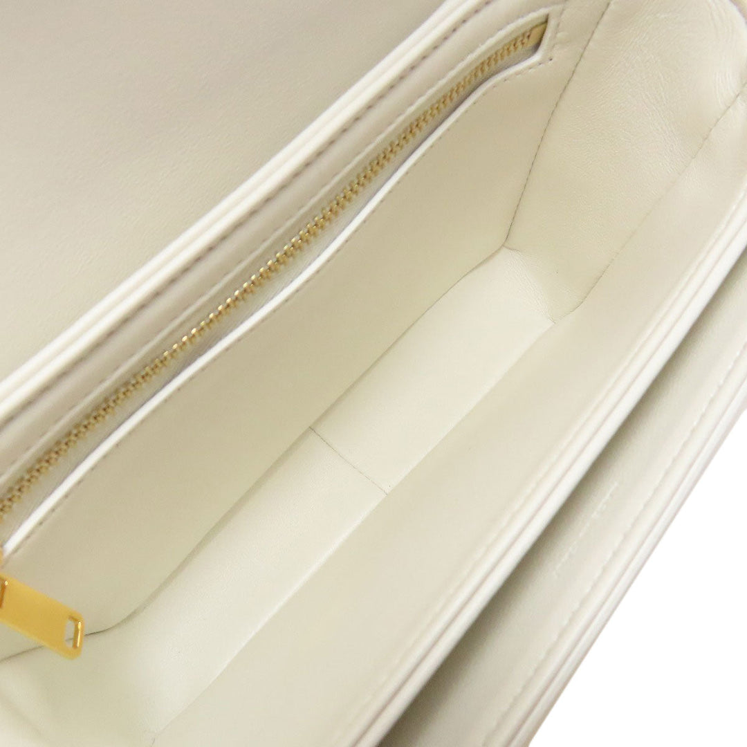 CELINE Shoulder Bag PVC , Calfskin white Teen Triomphe Women Used Authentic