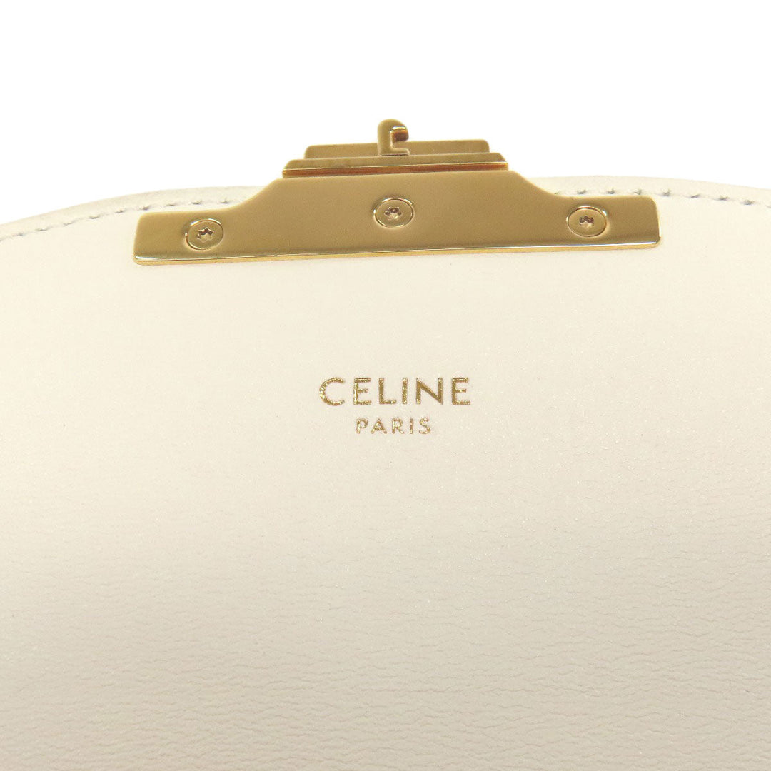 CELINE Shoulder Bag PVC , Calfskin white Teen Triomphe Women Used Authentic