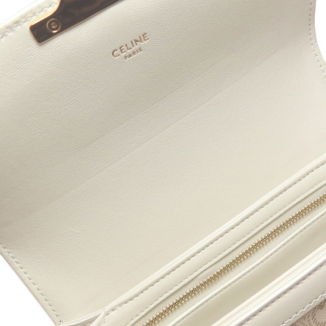 CELINE Shoulder Bag PVC , Calfskin white Teen Triomphe Women Used Authentic