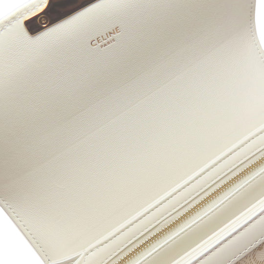 CELINE Shoulder Bag PVC , Calfskin white Teen Triomphe Women Used Authentic