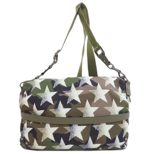 VALENTINO Shoulder Bag Nylon green Camouflage Pattern Star Motif