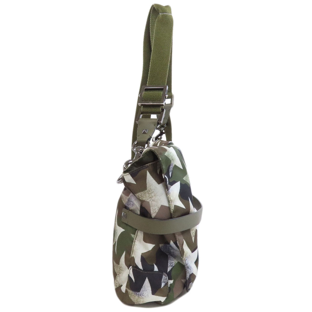 VALENTINO Shoulder Bag Nylon green Camouflage Pattern Star Motif