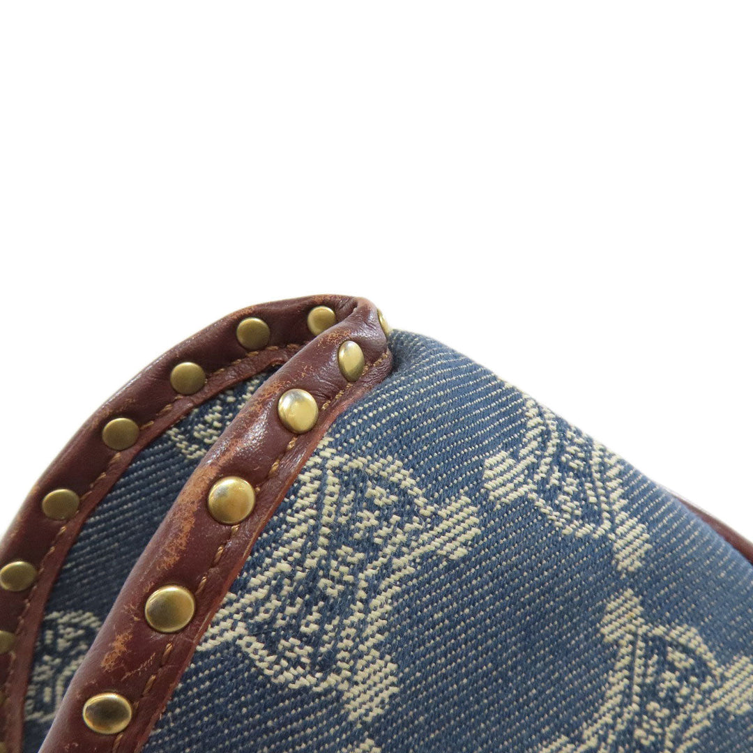 CELINE Shoulder Bag denim blue one belt Macadam Pattern