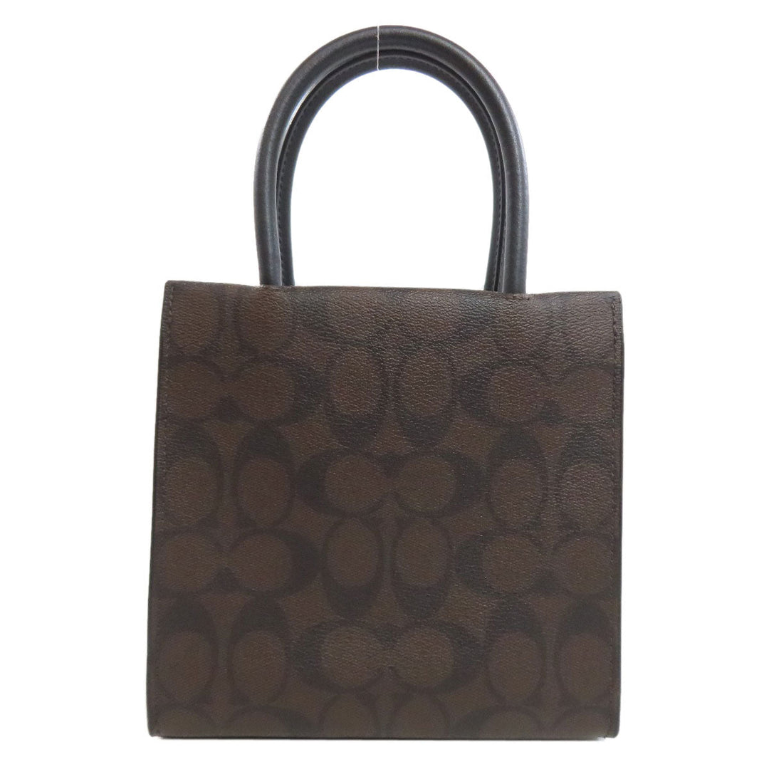 COACH Handbag 5693 PVC Brown Signature 2WAY Women Used Authentic