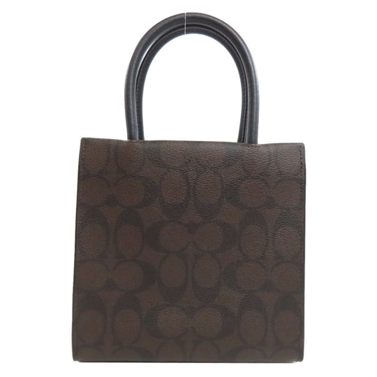 COACH Handbag 5693 PVC Brown Signature 2WAY Women Used Authentic