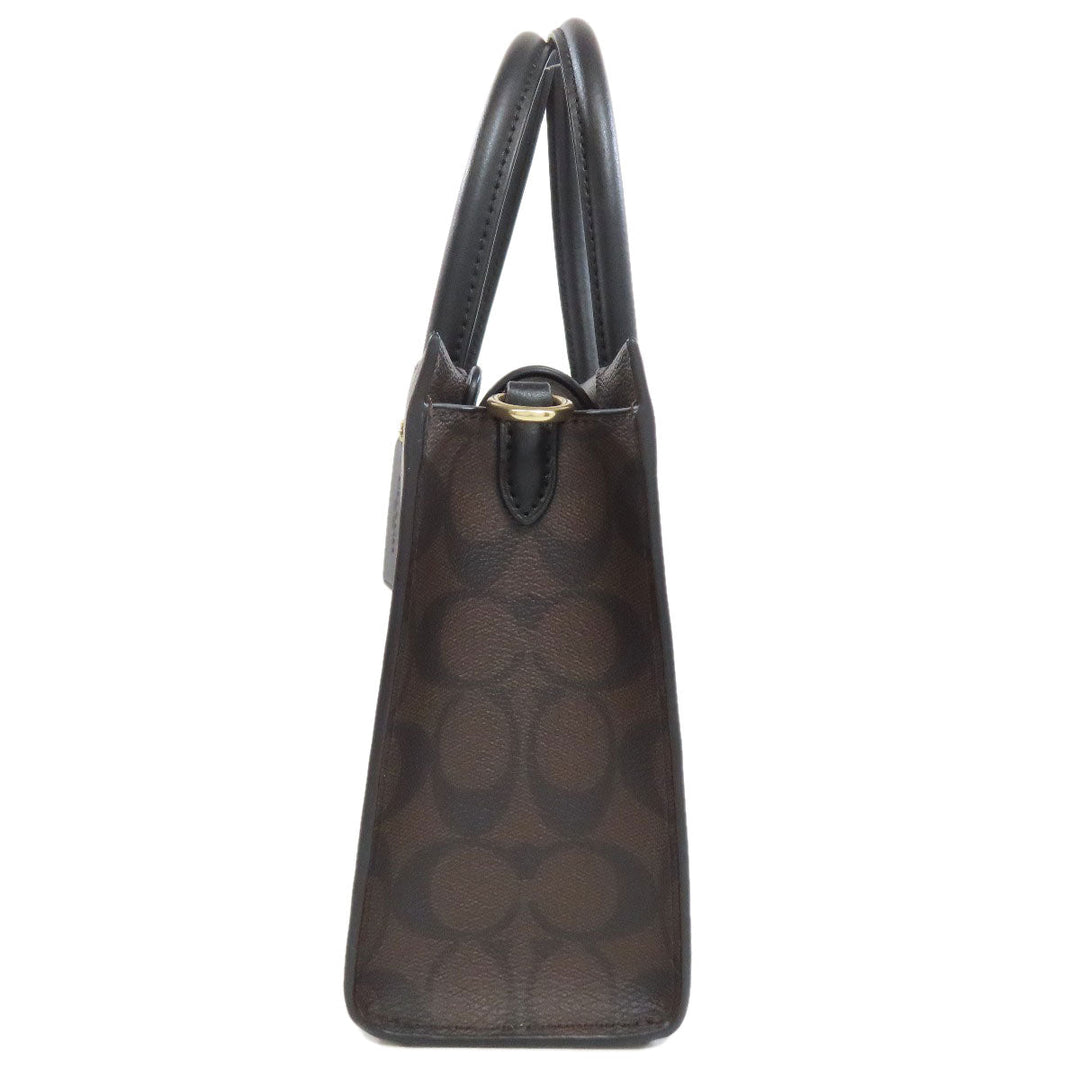 COACH Handbag 5693 PVC Brown Signature 2WAY Women Used Authentic