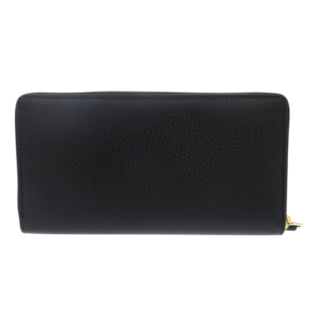 GUCCI Long Wallet Purse 456117 leather black Zip Around GG Marmont Women Used Authentic