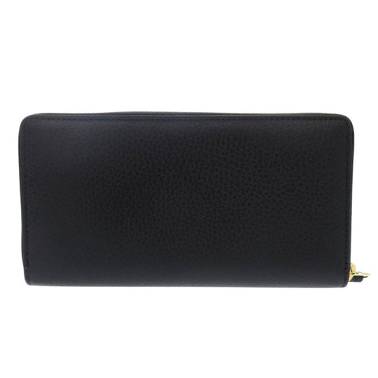 GUCCI Long Wallet Purse 456117 leather black Zip Around GG Marmont Women Used Authentic