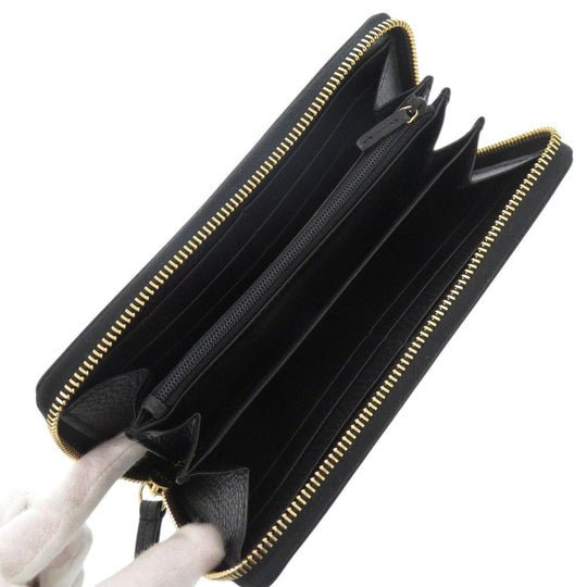 GUCCI Long Wallet Purse 456117 leather black Zip Around GG Marmont Women Used Authentic