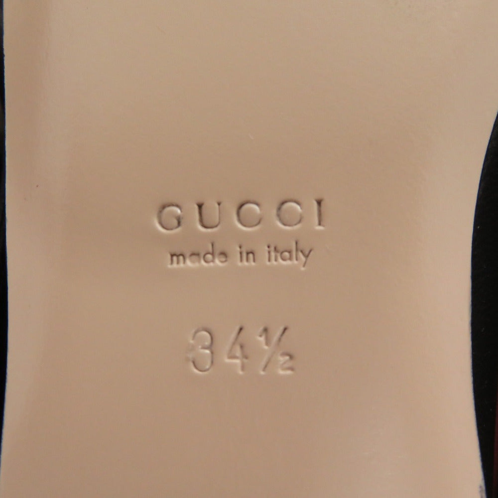 GUCCI pumps 621161 leather black Chain pointed toe flats Horsebit Women 34 1/2 Used Authentic