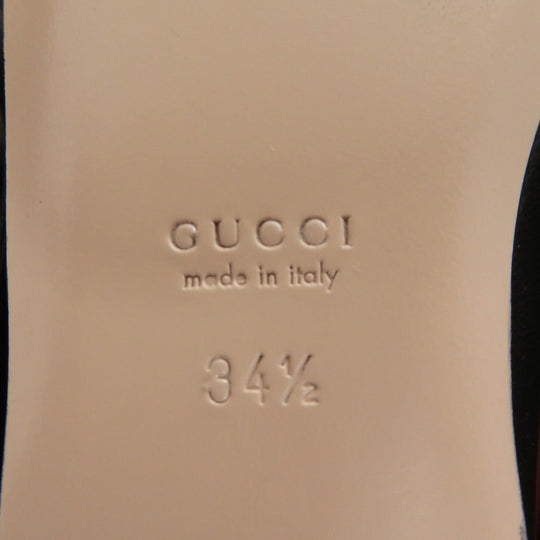 GUCCI pumps 621161 leather black Chain pointed toe flats Horsebit Women 34 1/2 Used Authentic