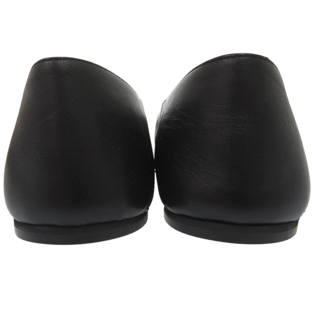 GUCCI pumps 621161 leather black Chain pointed toe flats Horsebit Women 34 1/2 Used Authentic