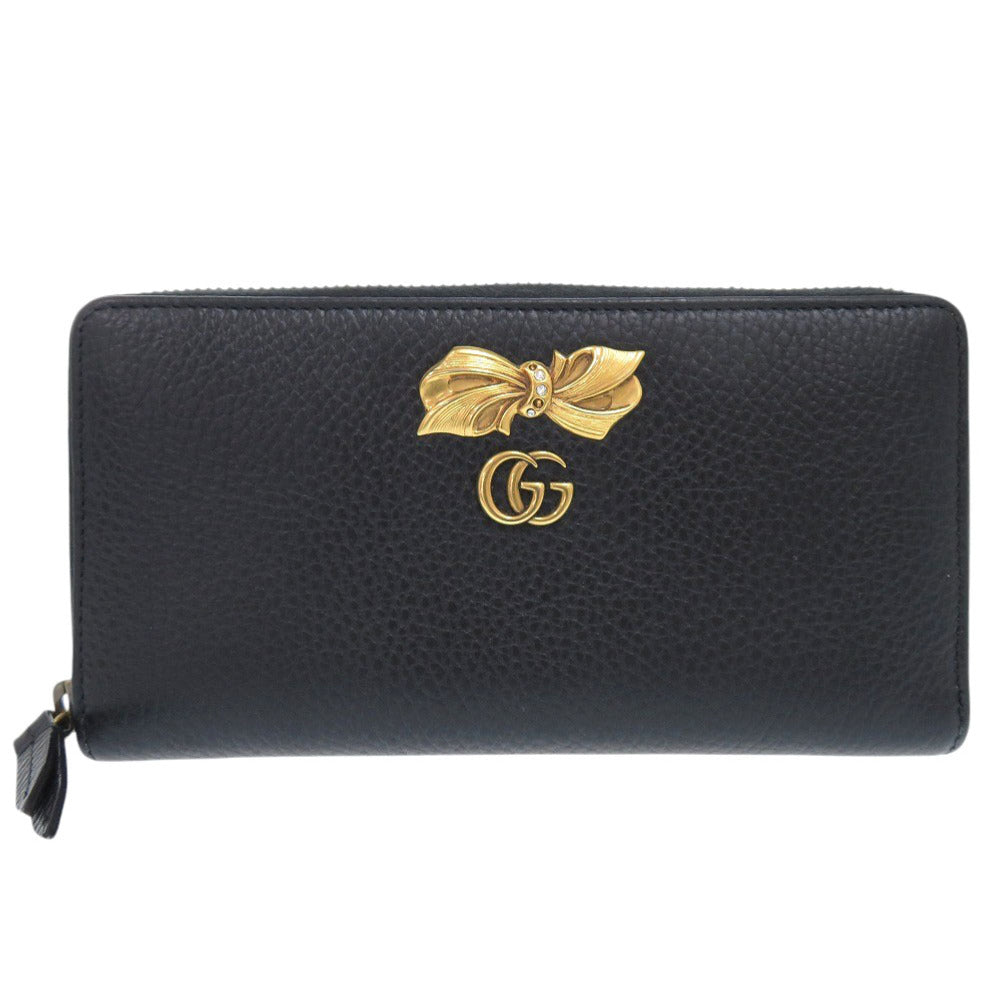 GUCCI Long Wallet Purse 524291 leather black GG Marmont Ribbon