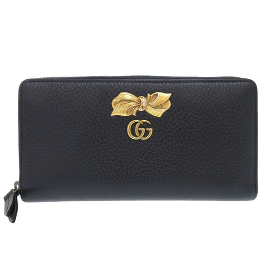 GUCCI Long Wallet Purse 524291 leather black GG Marmont Ribbon