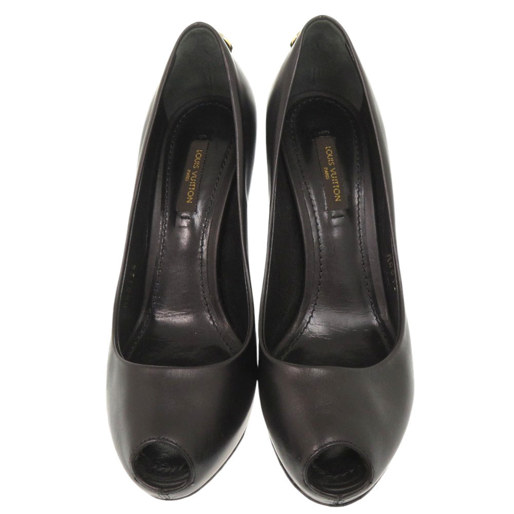 LOUIS VUITTON pumps leather black Open Toe Padlock 36