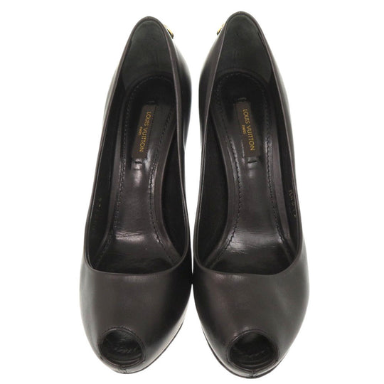 LOUIS VUITTON pumps leather black Open Toe Padlock 36