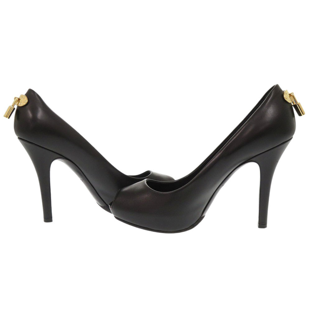 LOUIS VUITTON pumps leather black Open Toe Padlock 36