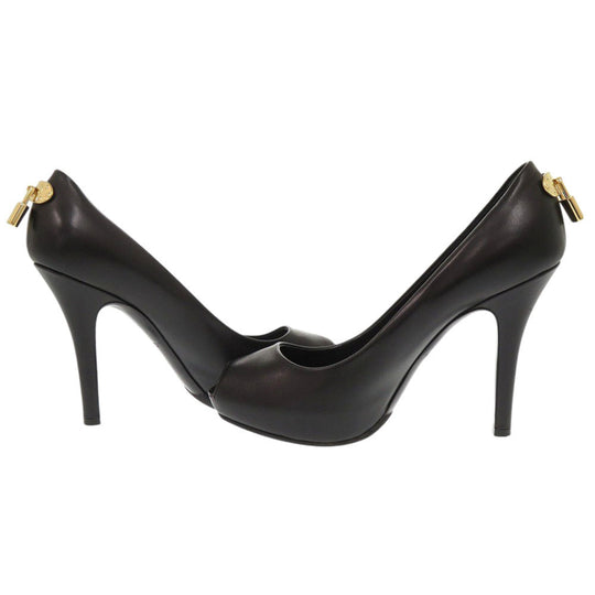 LOUIS VUITTON pumps leather black Open Toe Padlock 36