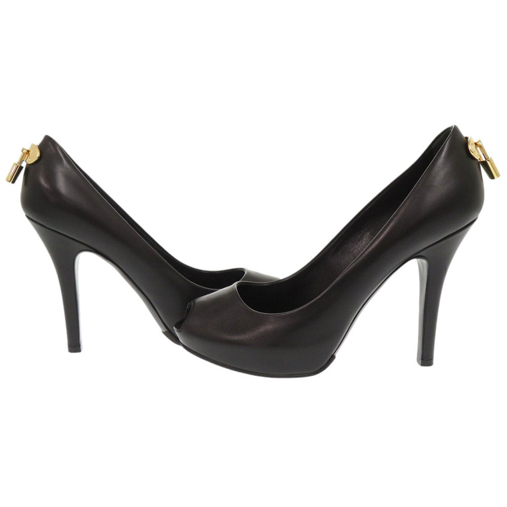 LOUIS VUITTON pumps leather black Open Toe Padlock 36