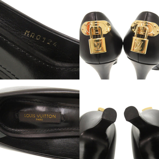 LOUIS VUITTON pumps leather black Open Toe Padlock 36