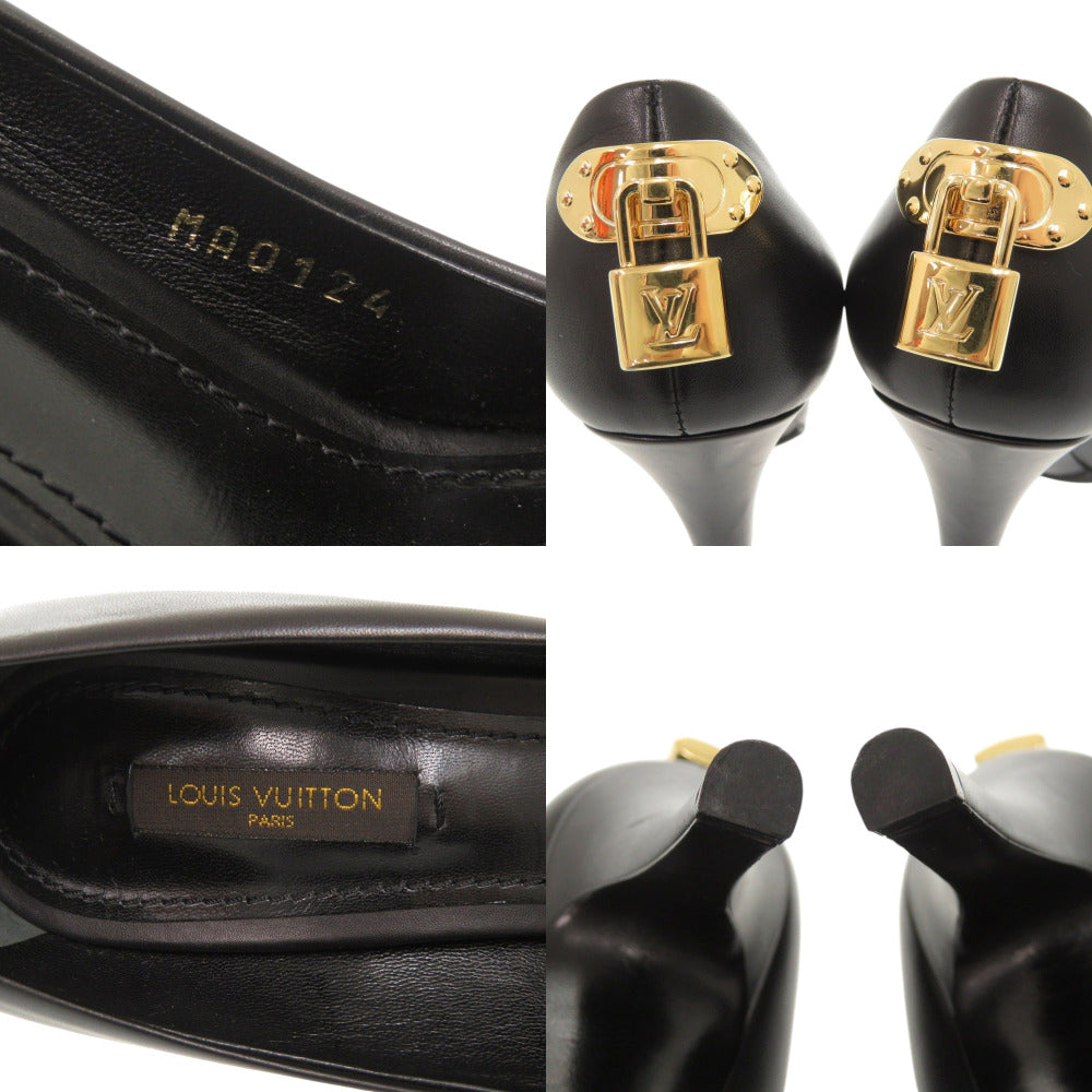 LOUIS VUITTON pumps leather black Open Toe Padlock 36