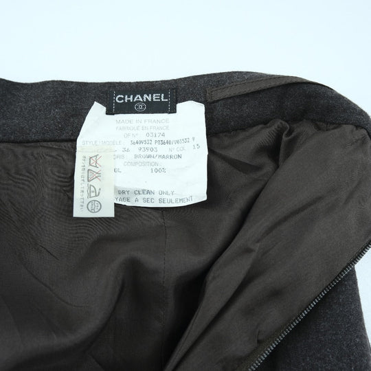 CHANEL skirt P03640V03532 wool Brown Flare Women 36 Used Authentic
