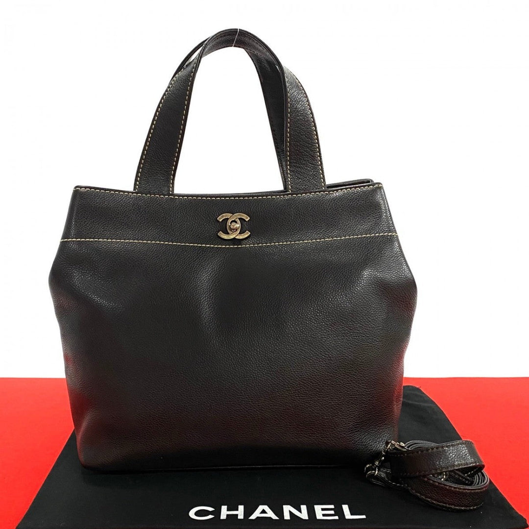 CHANEL Shoulder Bag Matt caviar skin Brown