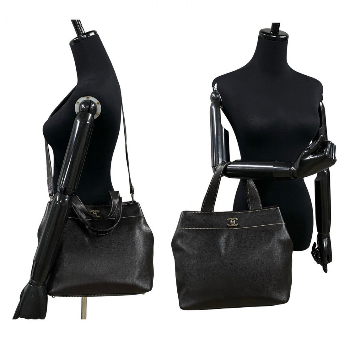 CHANEL Shoulder Bag Matt caviar skin Brown