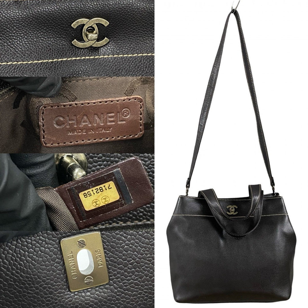 CHANEL Shoulder Bag Matt caviar skin Brown