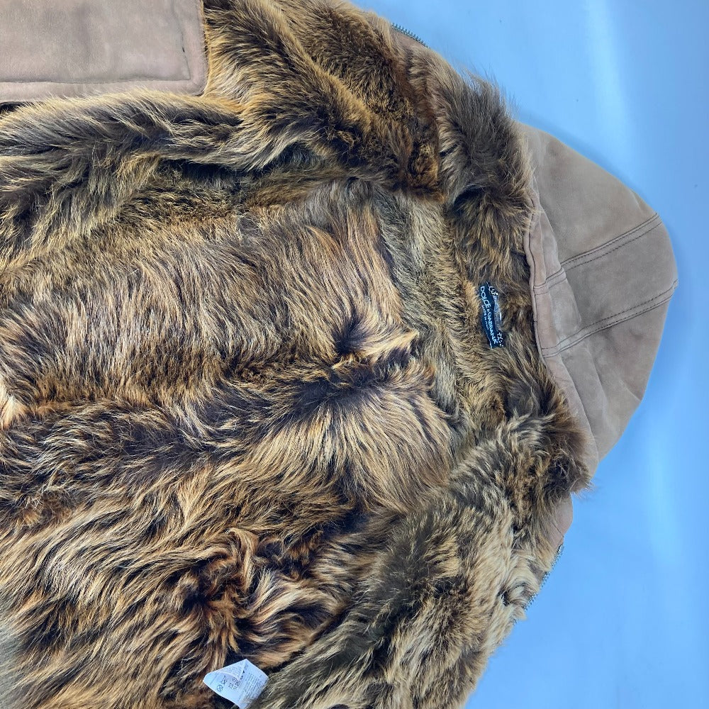 DOLCE&GABBANA Jacket Mouton, Leather, Other Fibers Brown Hoodie Outerwear Blouson Zip up Women 40 Used Authentic