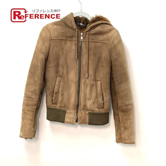 DOLCE&GABBANA Jacket Mouton, Leather, Other Fibers Brown Hoodie Outerwear Blouson Zip up Women 40 Used Authentic