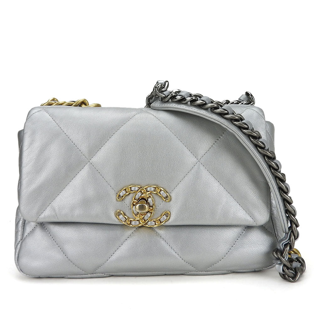 CHANEL Shoulder Bag AS1160 leather gray COCO Mark chanel 19 Women Used Authentic