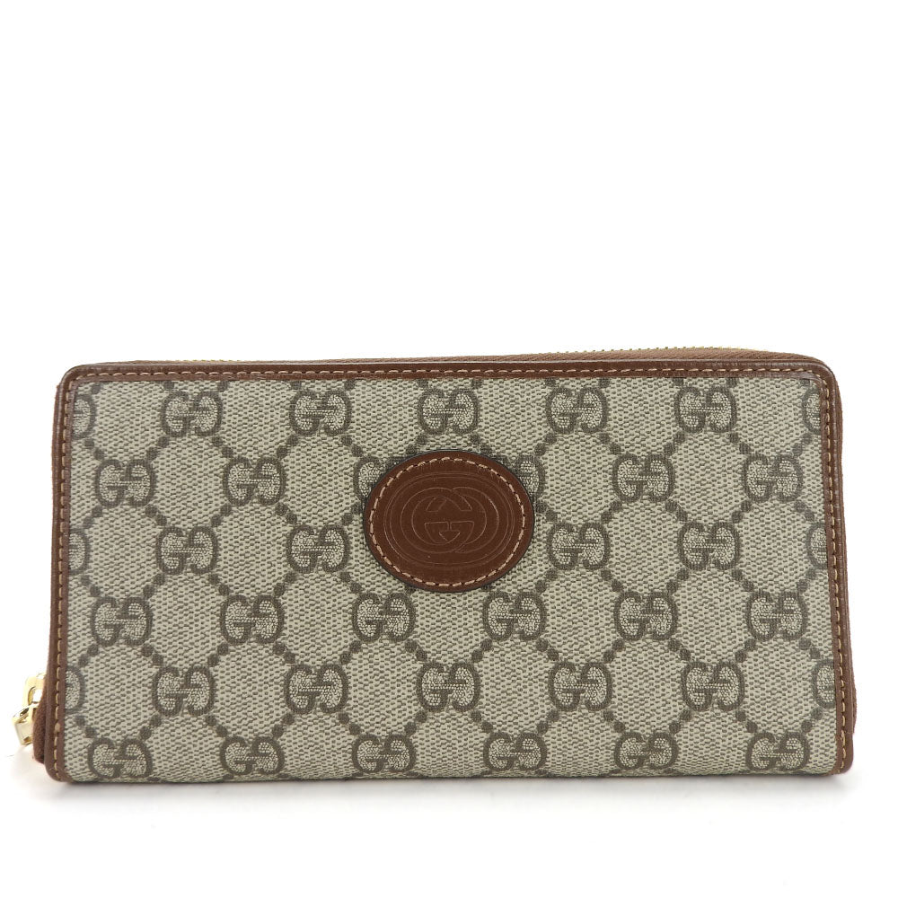 GUCCI Long Wallet Purse 673003 GG Supreme Canvas beige Interlocking G Women Used Authentic
