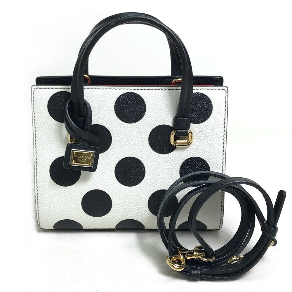DOLCE&GABBANA Handbag leather White x Black x Red Dot Pattern 2WAY Women Used Authentic