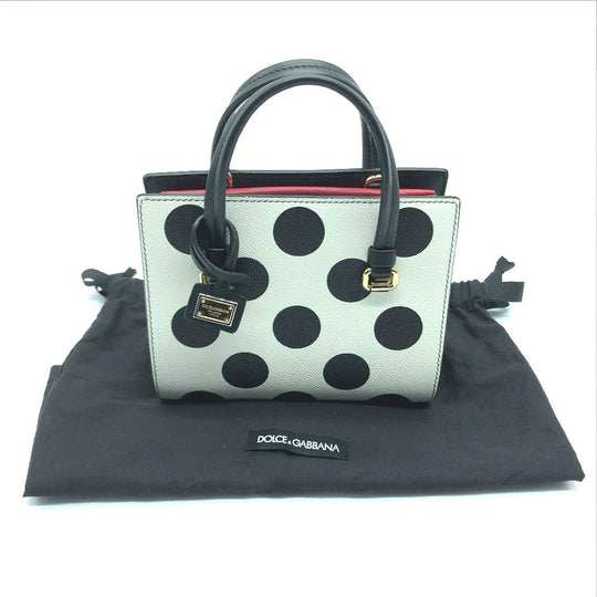 DOLCE&GABBANA Handbag leather White x Black x Red Dot Pattern 2WAY Women Used Authentic