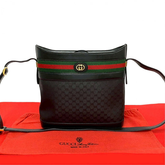 GUCCI Shoulder Bag leather black Micro GG logo Pattern Sherry line