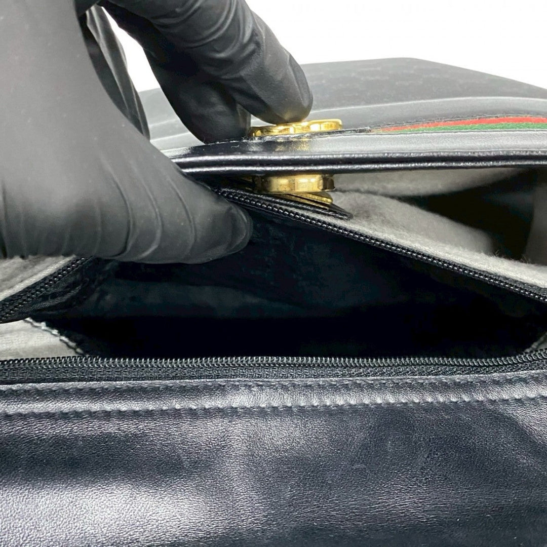 GUCCI Shoulder Bag leather black Micro GG logo Pattern Sherry line