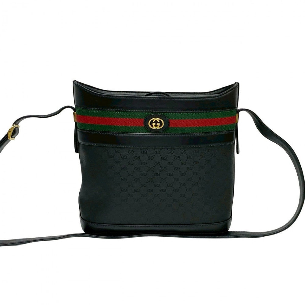 GUCCI Shoulder Bag leather black Micro GG logo Pattern Sherry line