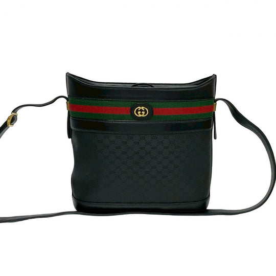 GUCCI Shoulder Bag leather black Micro GG logo Pattern Sherry line