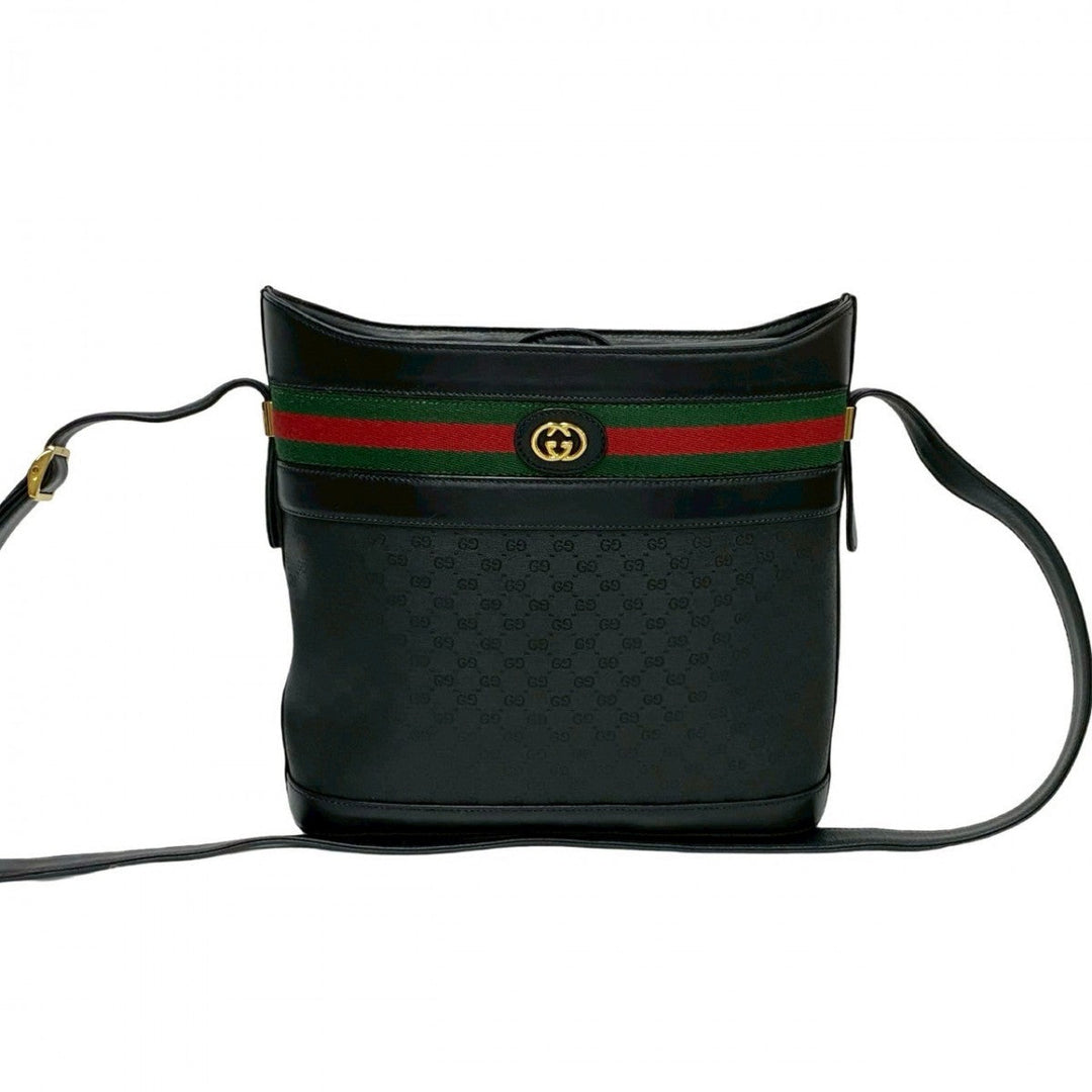 GUCCI Shoulder Bag leather black Micro GG logo Pattern Sherry line
