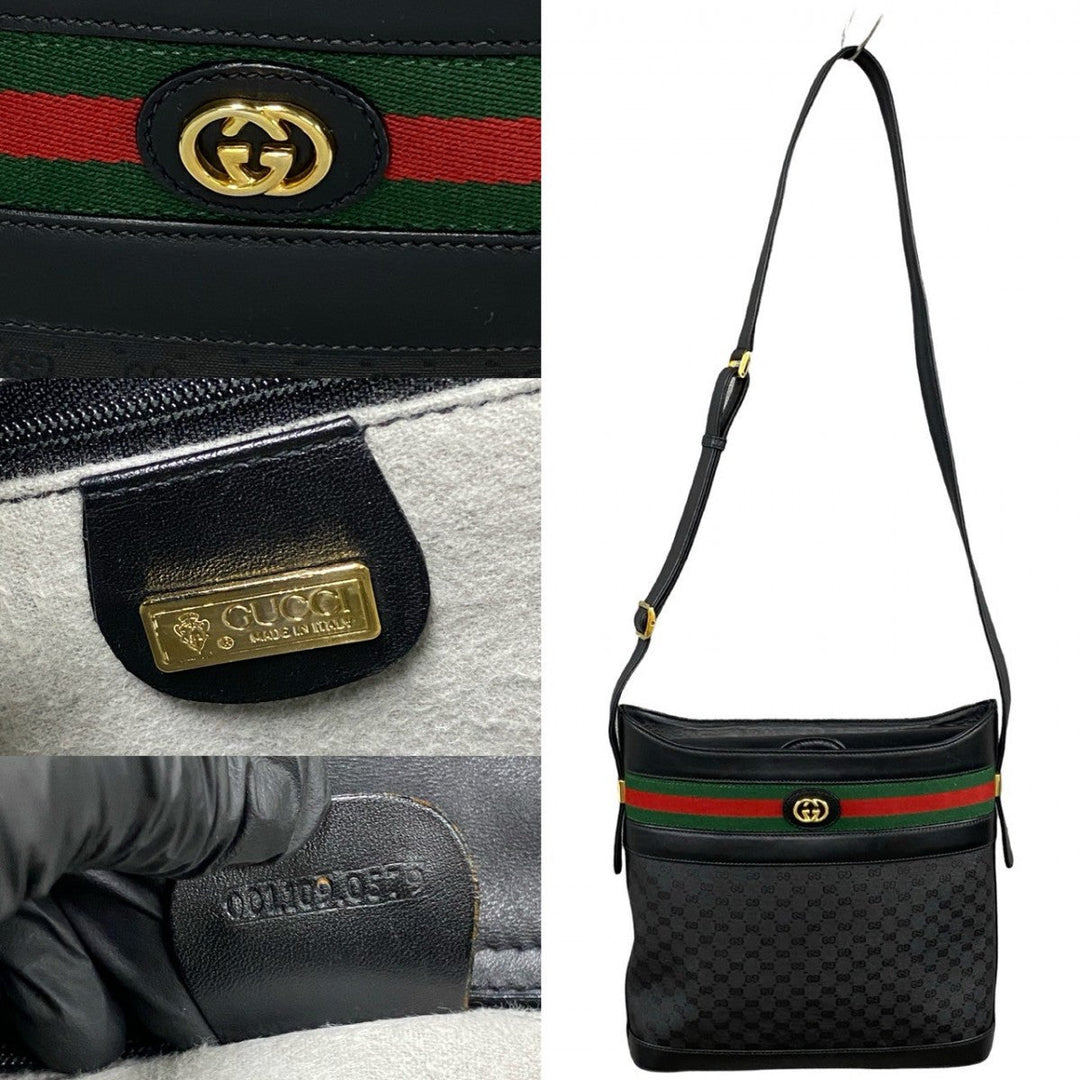 GUCCI Shoulder Bag leather black Micro GG logo Pattern Sherry line