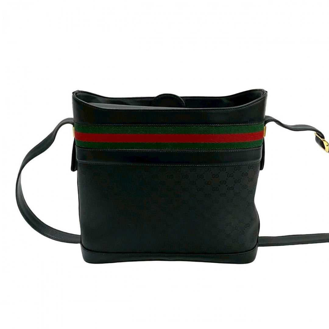 GUCCI Shoulder Bag leather black Micro GG logo Pattern Sherry line