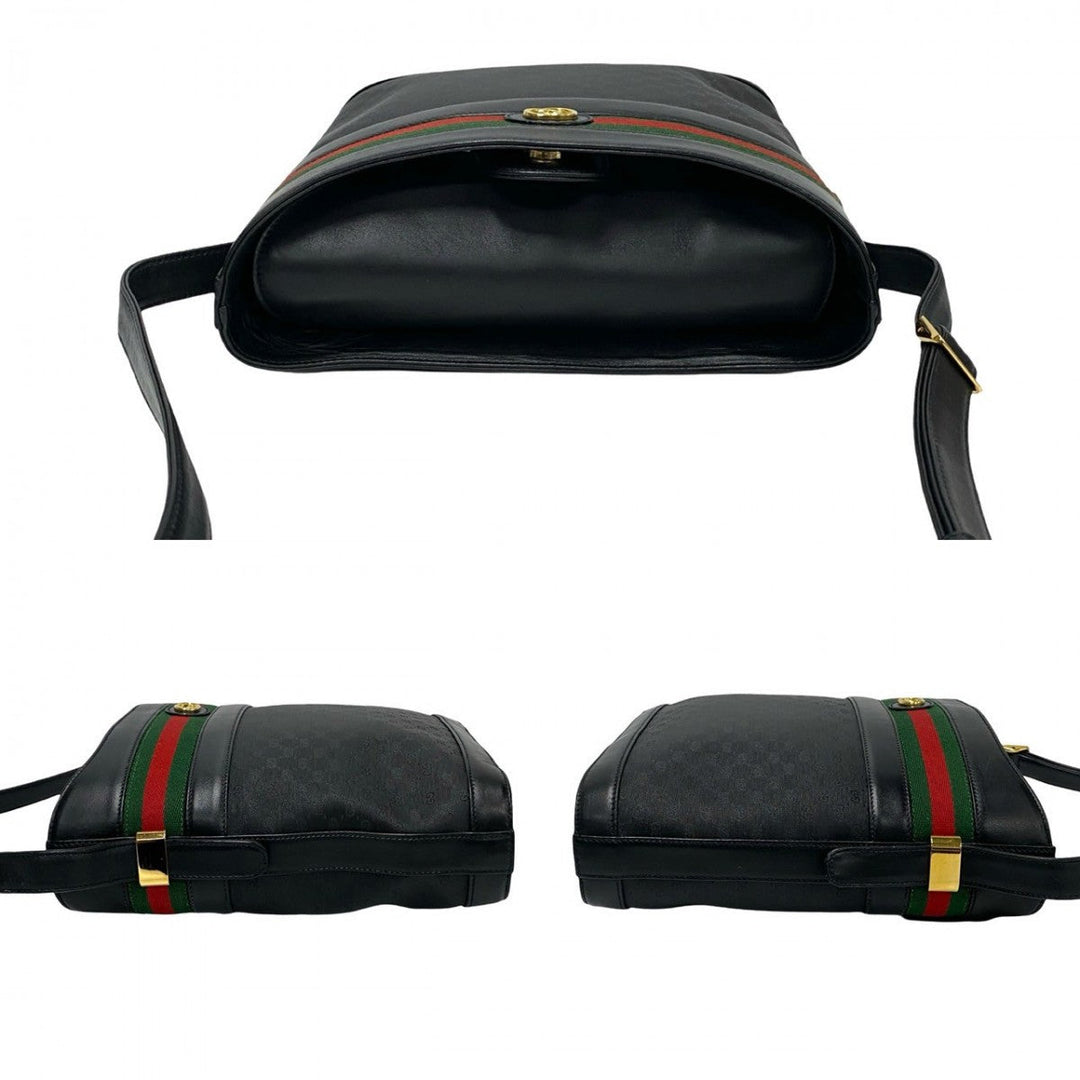 GUCCI Shoulder Bag leather black Micro GG logo Pattern Sherry line