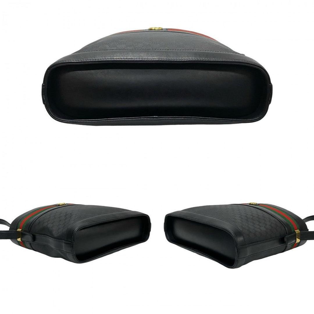 GUCCI Shoulder Bag leather black Micro GG logo Pattern Sherry line