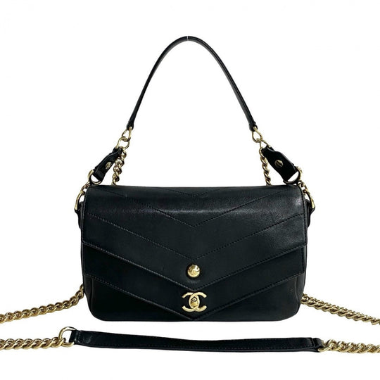 CHANEL Shoulder Bag leather black