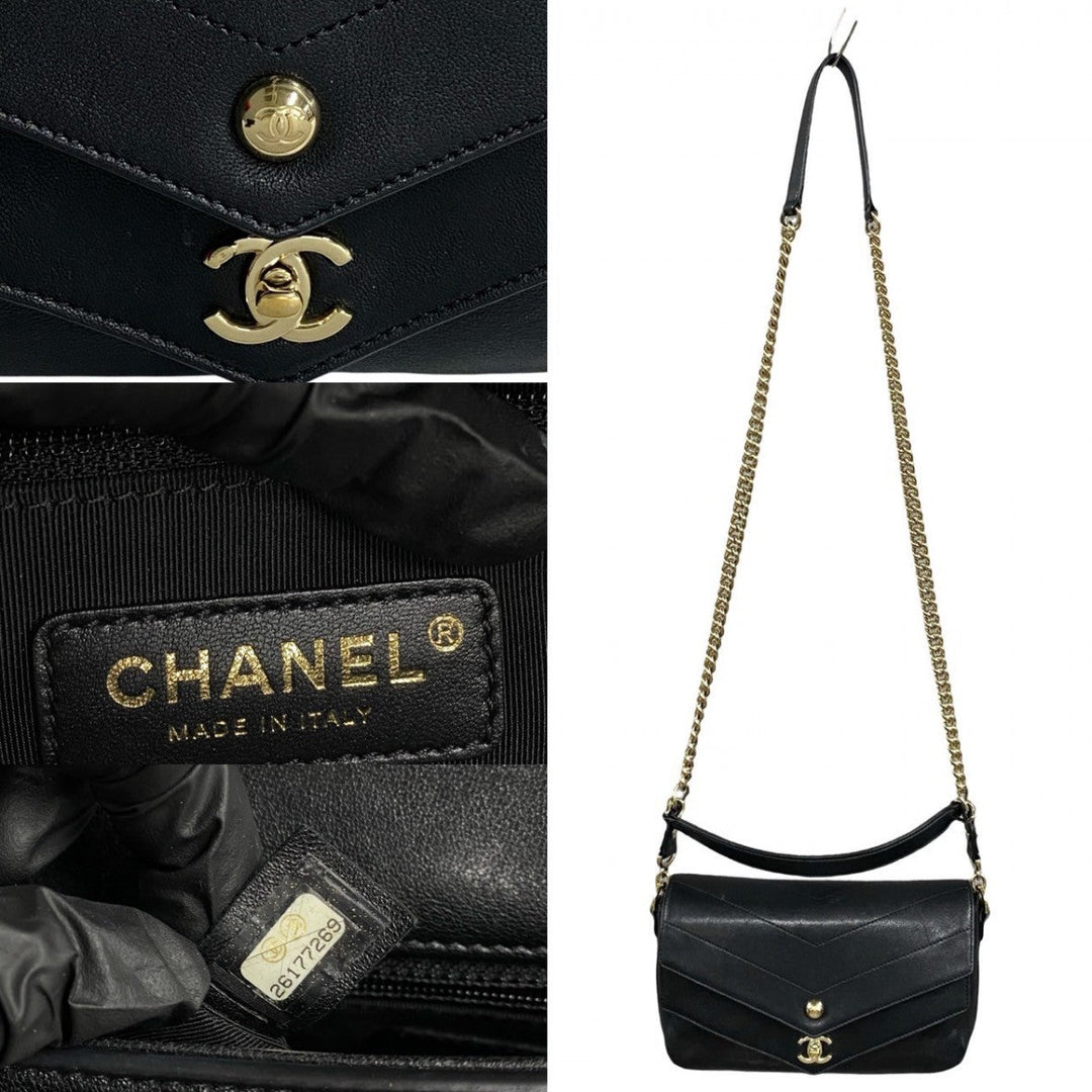 CHANEL Shoulder Bag leather black