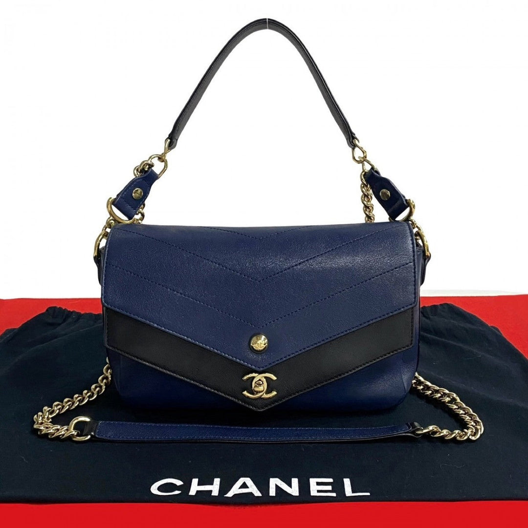 CHANEL Shoulder Bag leather Navy