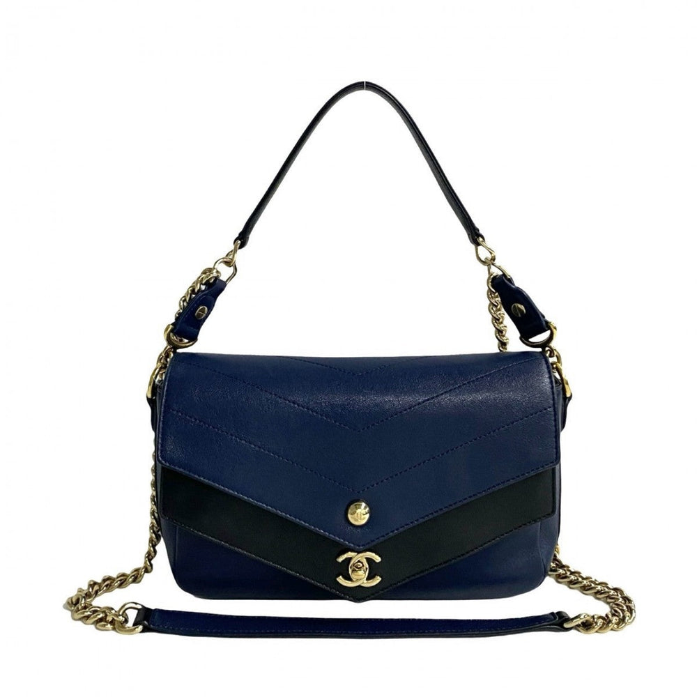 CHANEL Shoulder Bag leather Navy